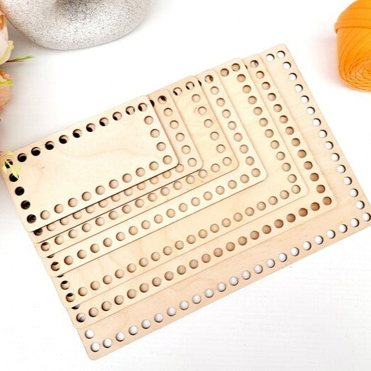 Middle rectangular wooden base with 8mm hole size for crochet, macrame, coiled baskets