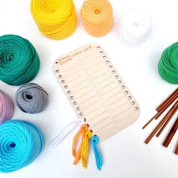 Reusable wooden yarn colour card with 4 options