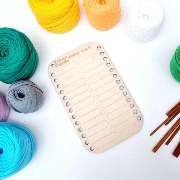 Reusable wooden yarn colour card with 4 options
