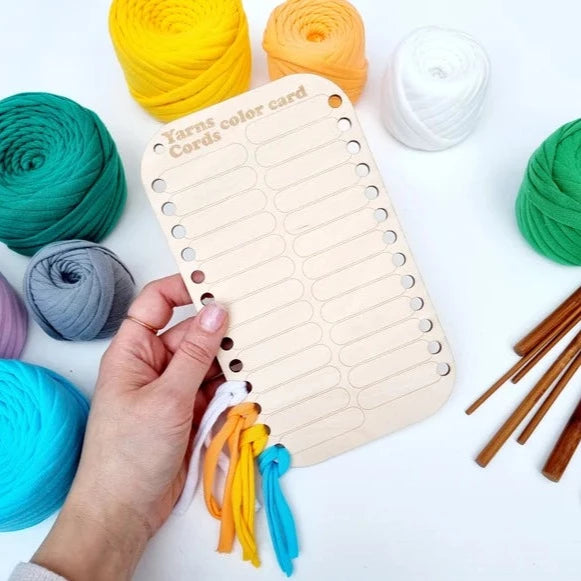 Reusable wooden yarn colour card with 4 options