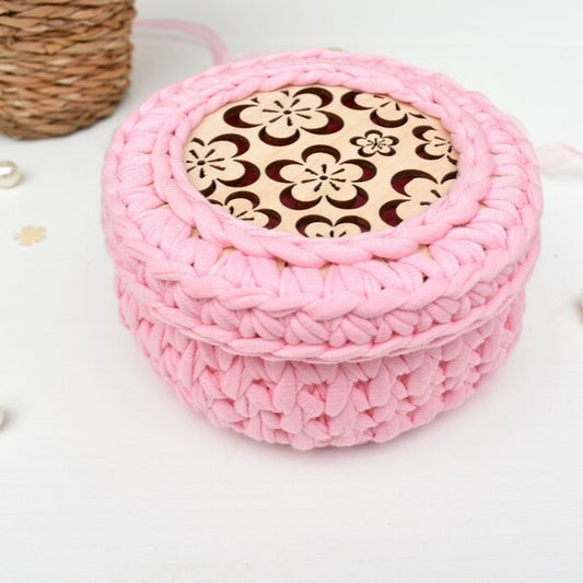 Crochet Basket with lid Flower power