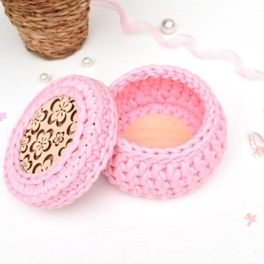 Crochet Basket with lid Flower power