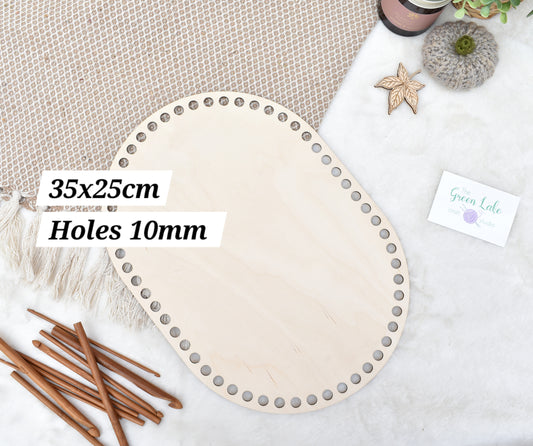 Large 30x25cm rounded rectangle wooden base for crochet basket with 10mm holes