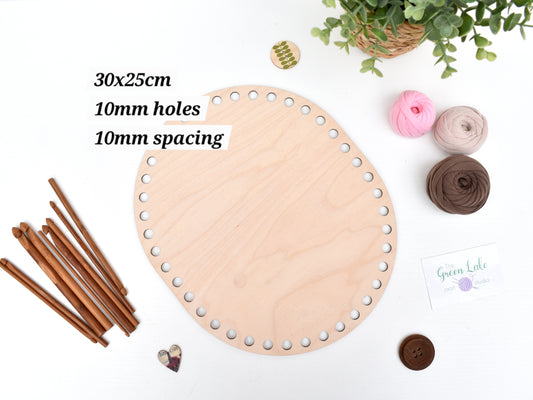Large 30x25cm oval wooden base with 10mm hole size for crochet, macrame or coiled baskets
