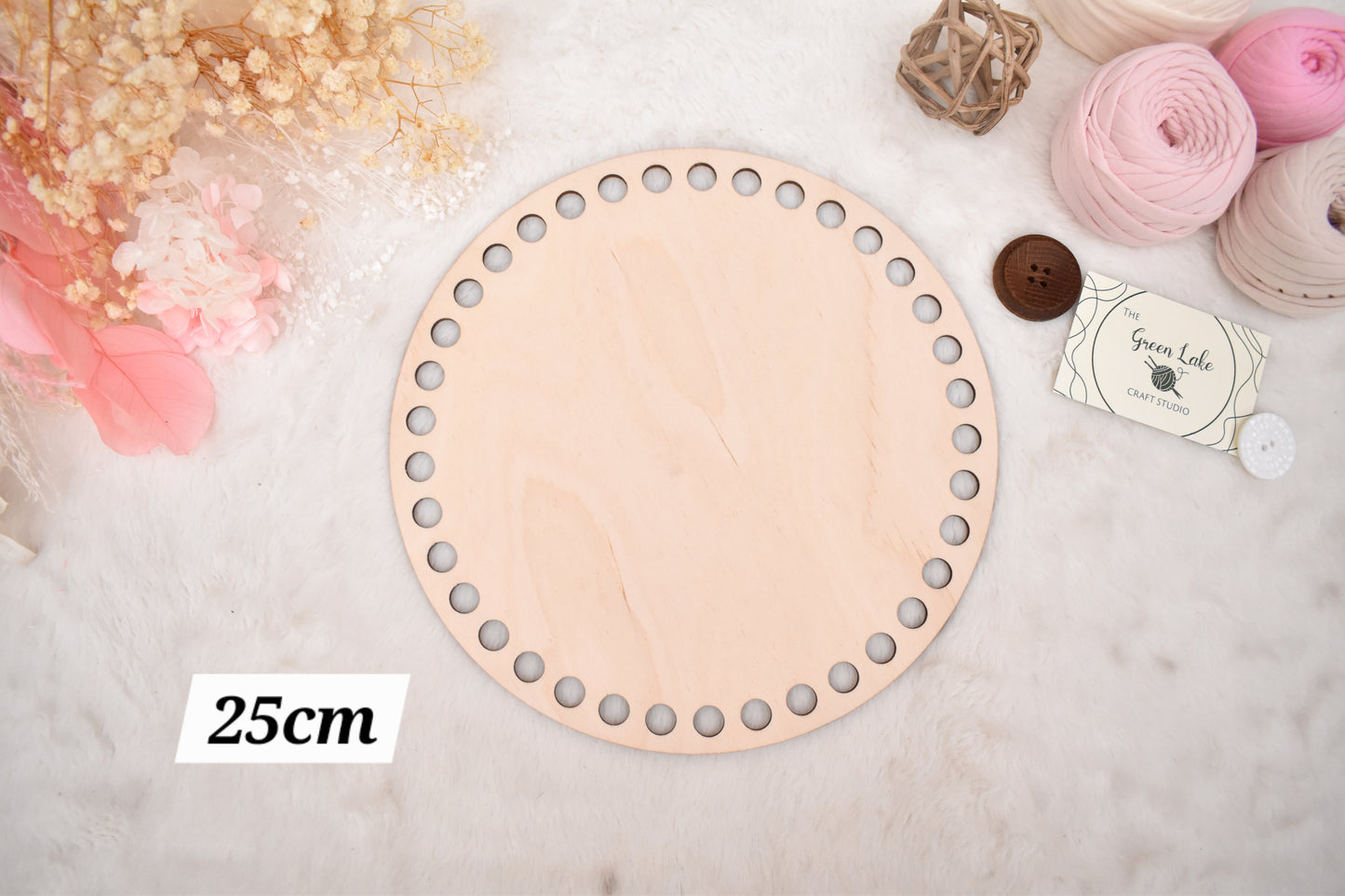 Circular wooden bases with 12mm holes for crochet, coiled or Macrame basket