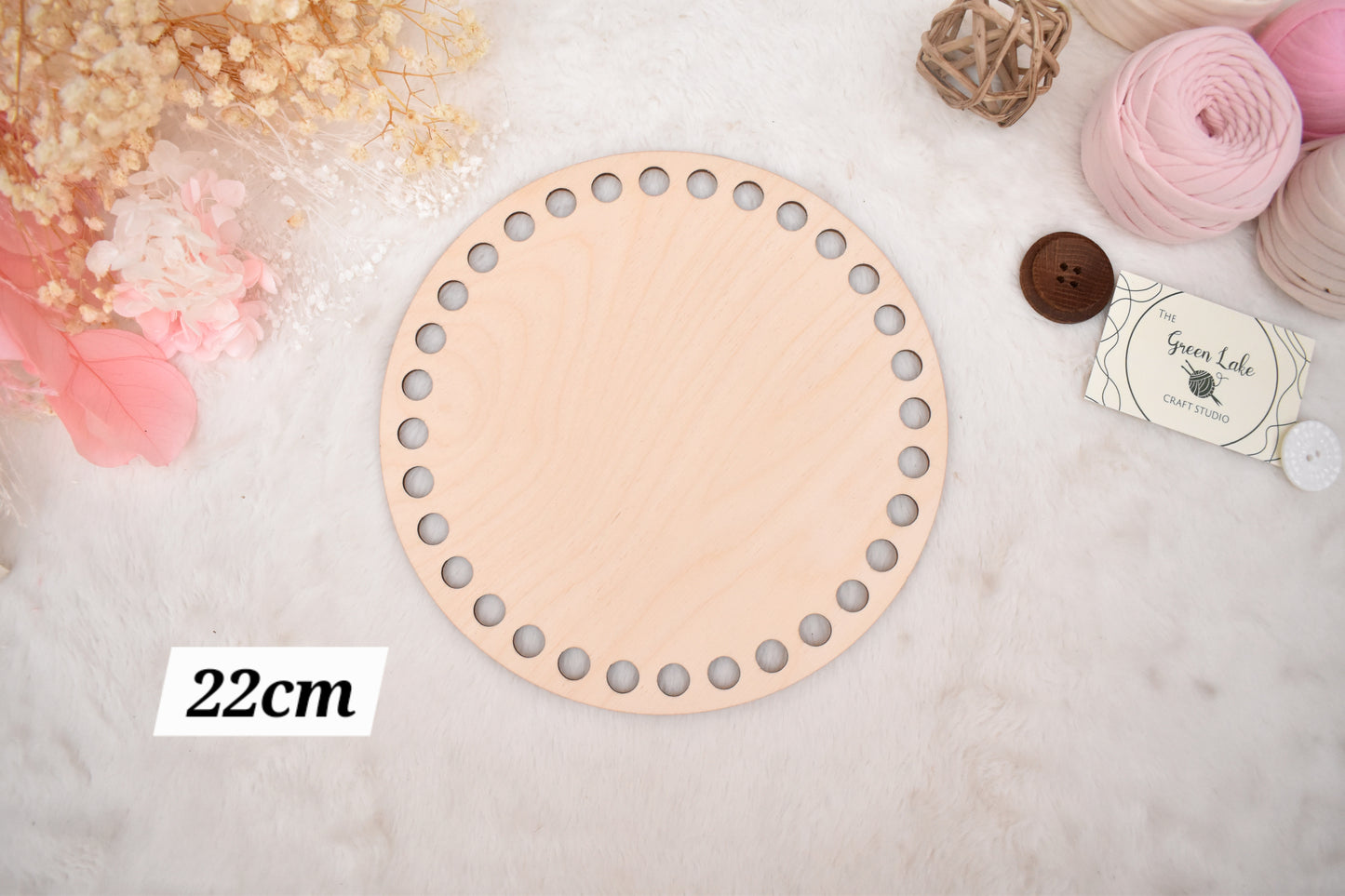 Circular wooden bases with 12mm holes for crochet, coiled or Macrame basket