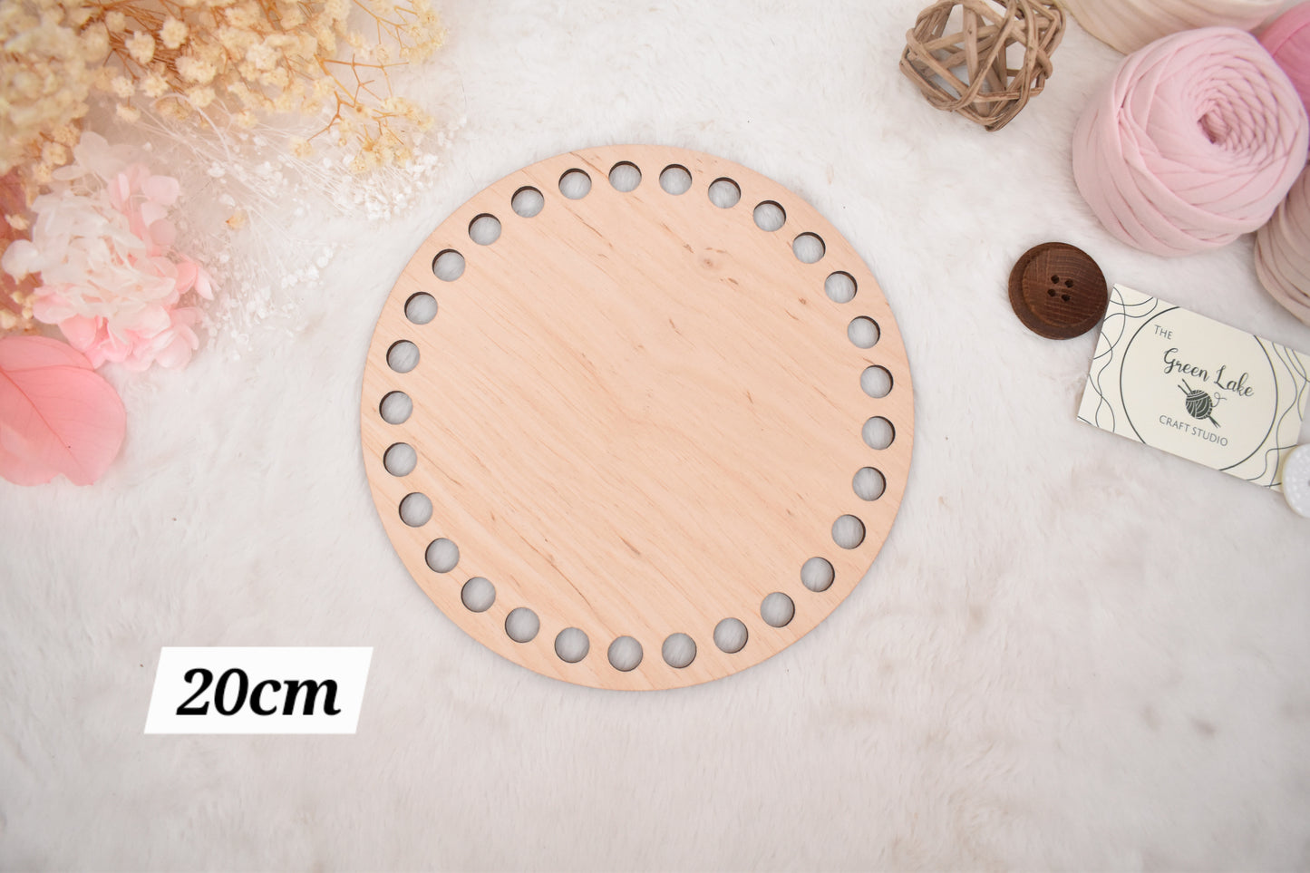 Circular wooden bases with 12mm holes for crochet, coiled or Macrame basket