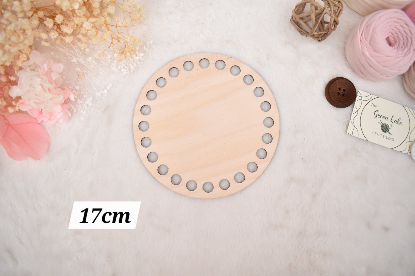 Circular wooden bases with 12mm holes for crochet, coiled or Macrame basket