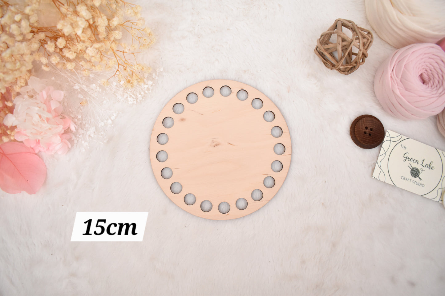 Circular wooden bases with 12mm holes for crochet, coiled or Macrame basket