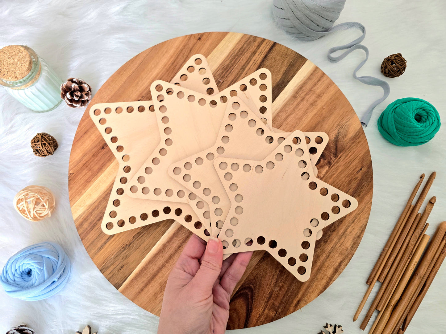 Star Wooden Base for crochet baskets with 8mm hole size, macrame baskets, coiled baskets