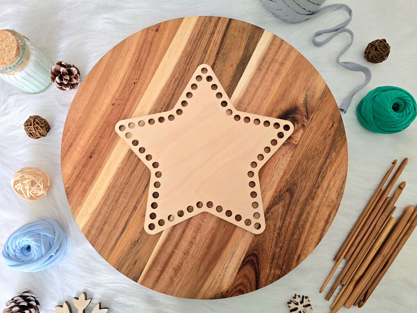 Star Wooden Base for crochet baskets with 8mm hole size, macrame baskets, coiled baskets