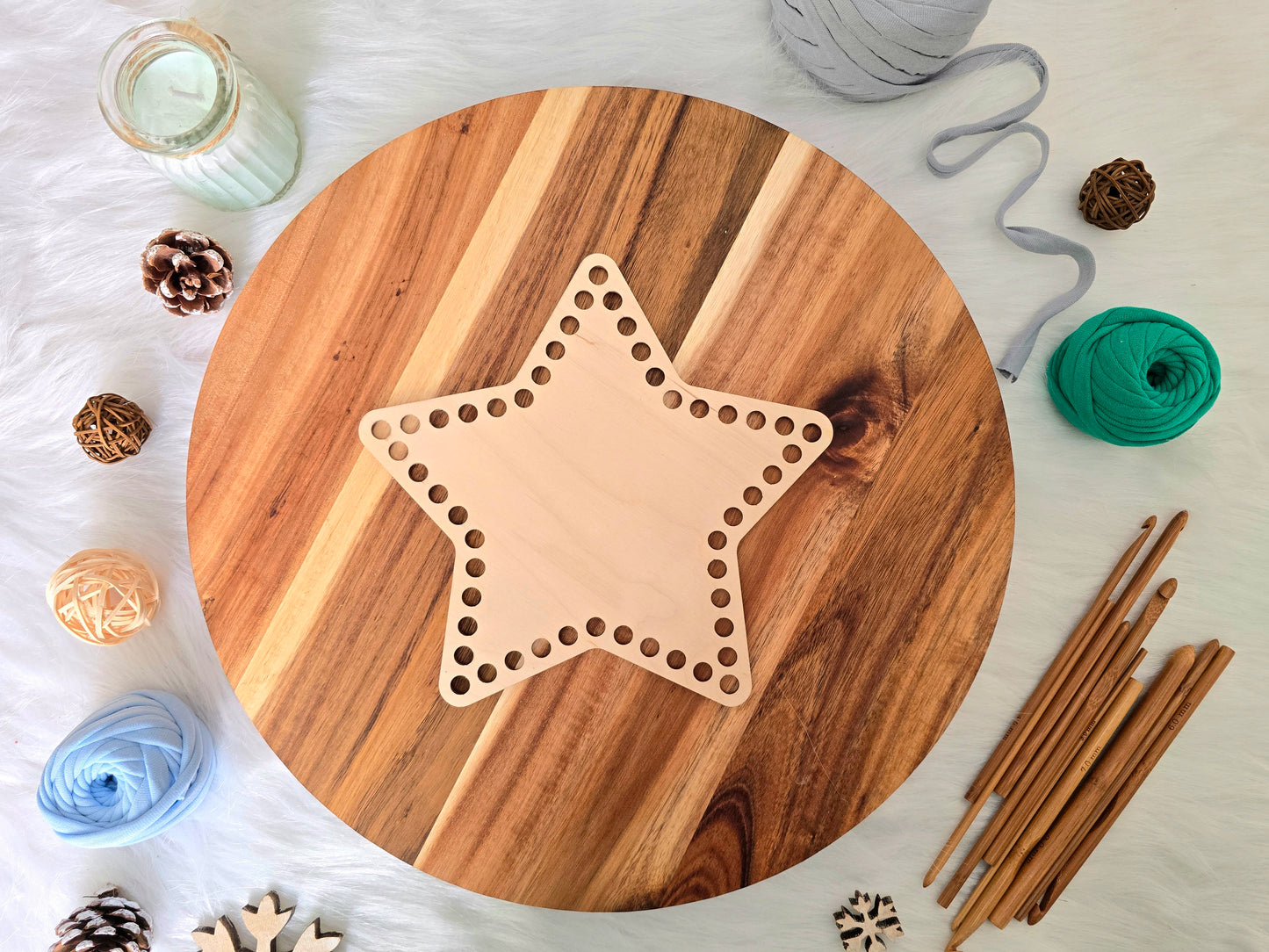 Star Wooden Base for crochet baskets with 8mm hole size, macrame baskets, coiled baskets