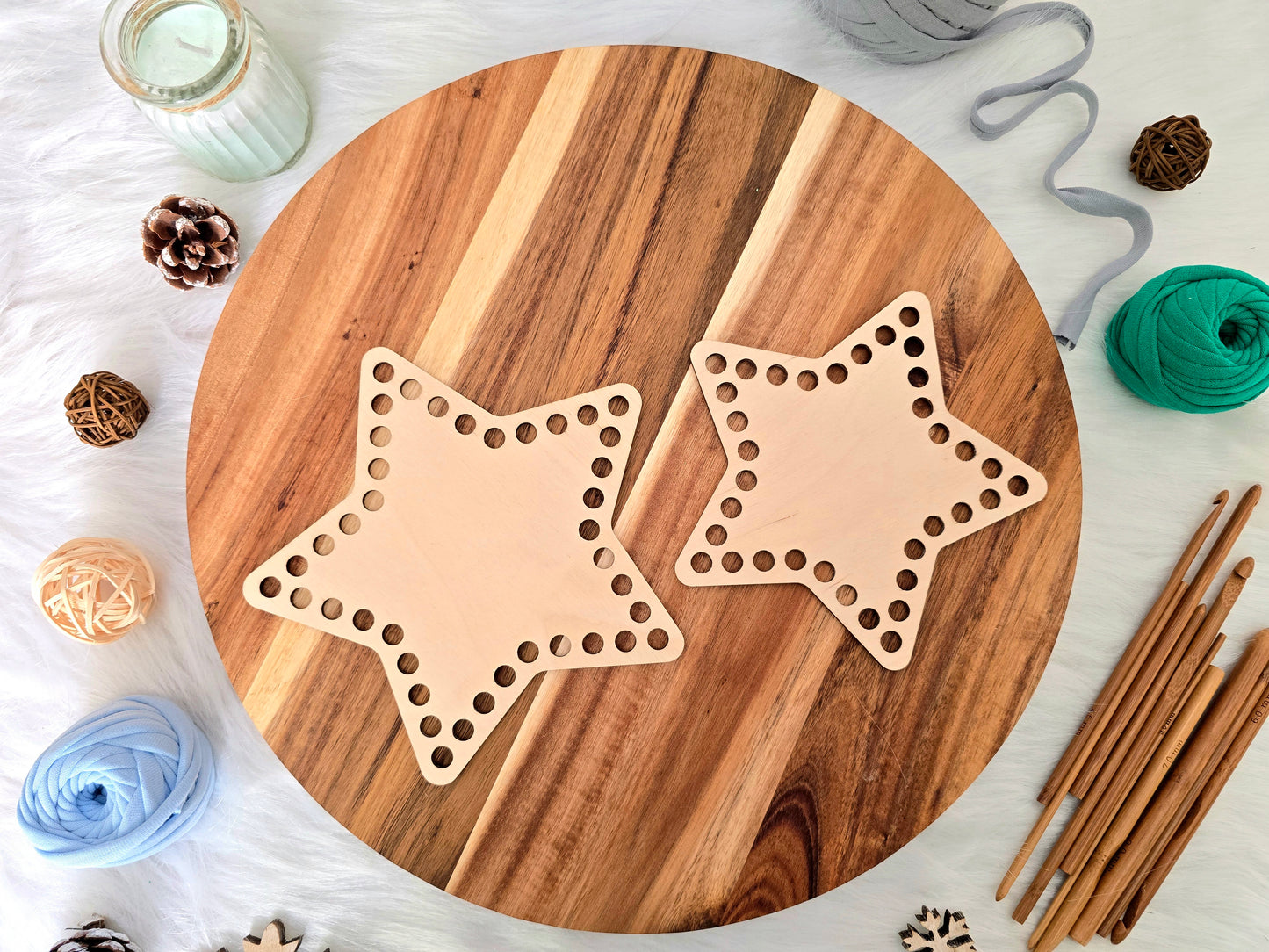 Star Wooden Base for crochet baskets with 8mm hole size, macrame baskets, coiled baskets