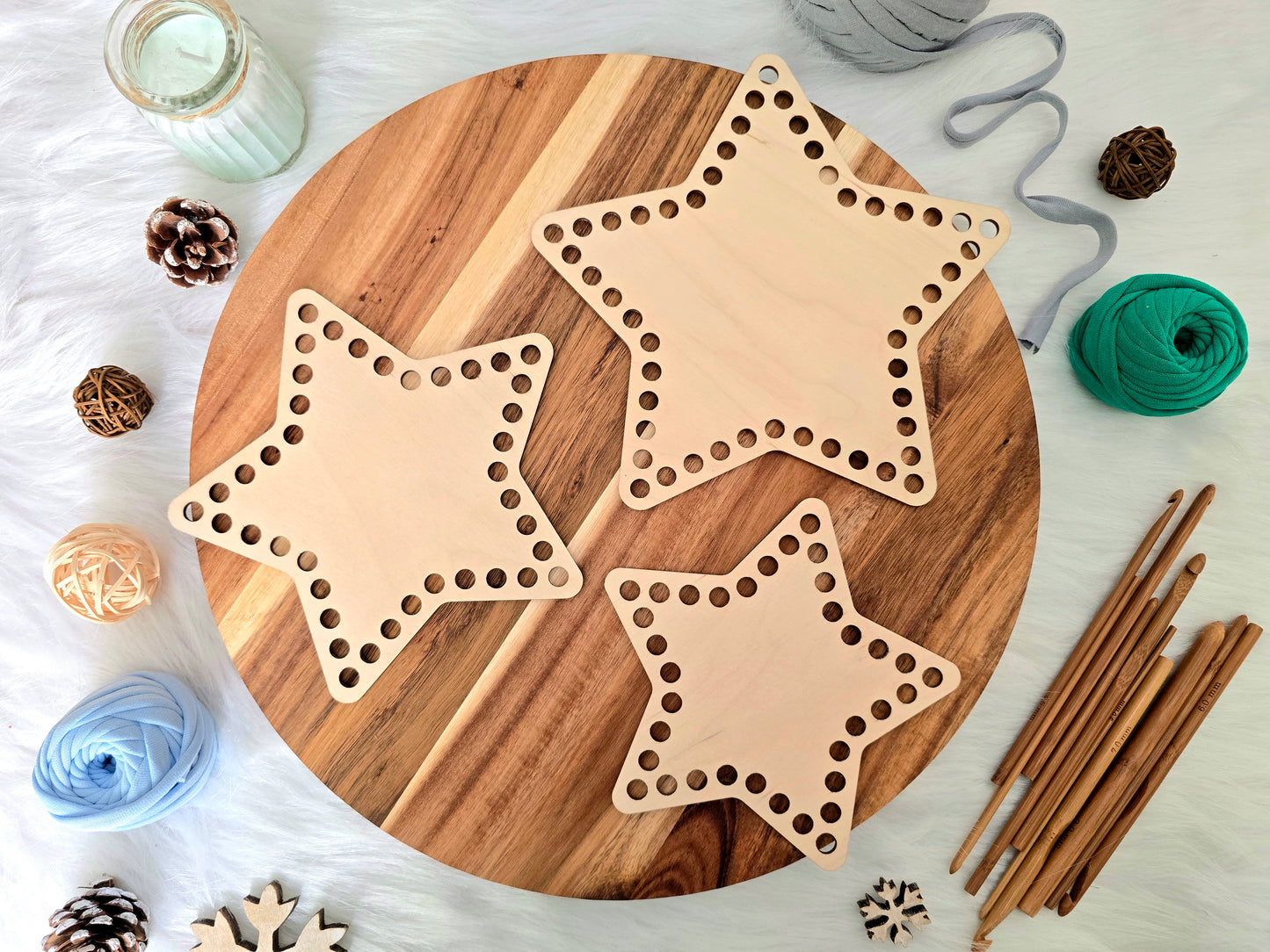 Star Wooden Base for crochet baskets with 8mm hole size, macrame baskets, coiled baskets