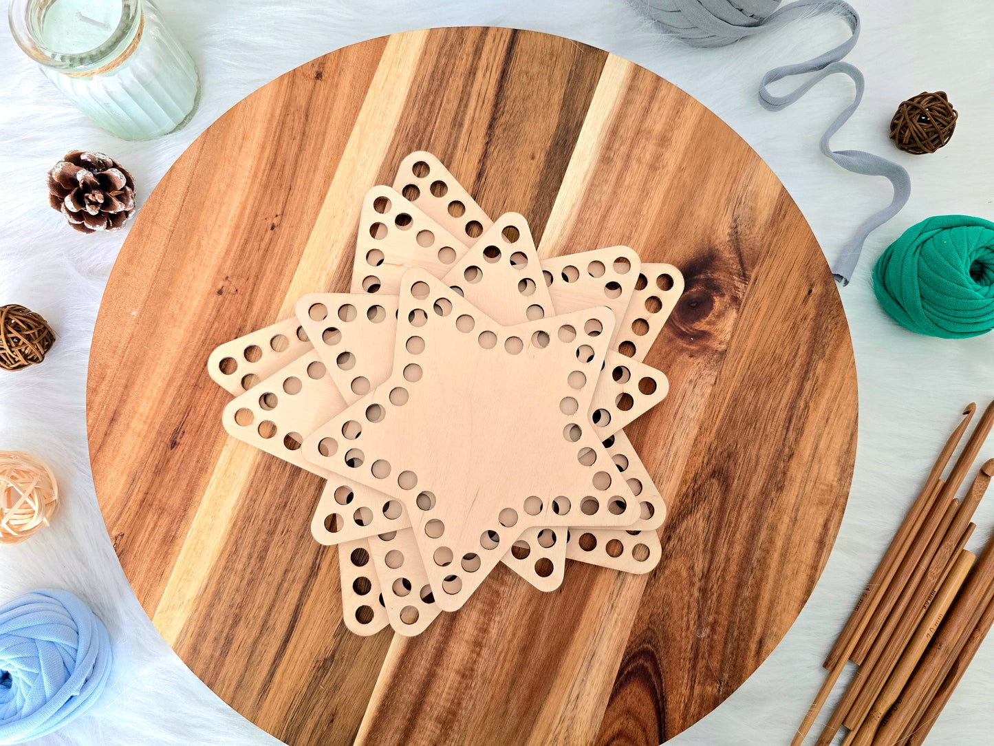 Star Wooden Base for crochet baskets with 8mm hole size, macrame baskets, coiled baskets