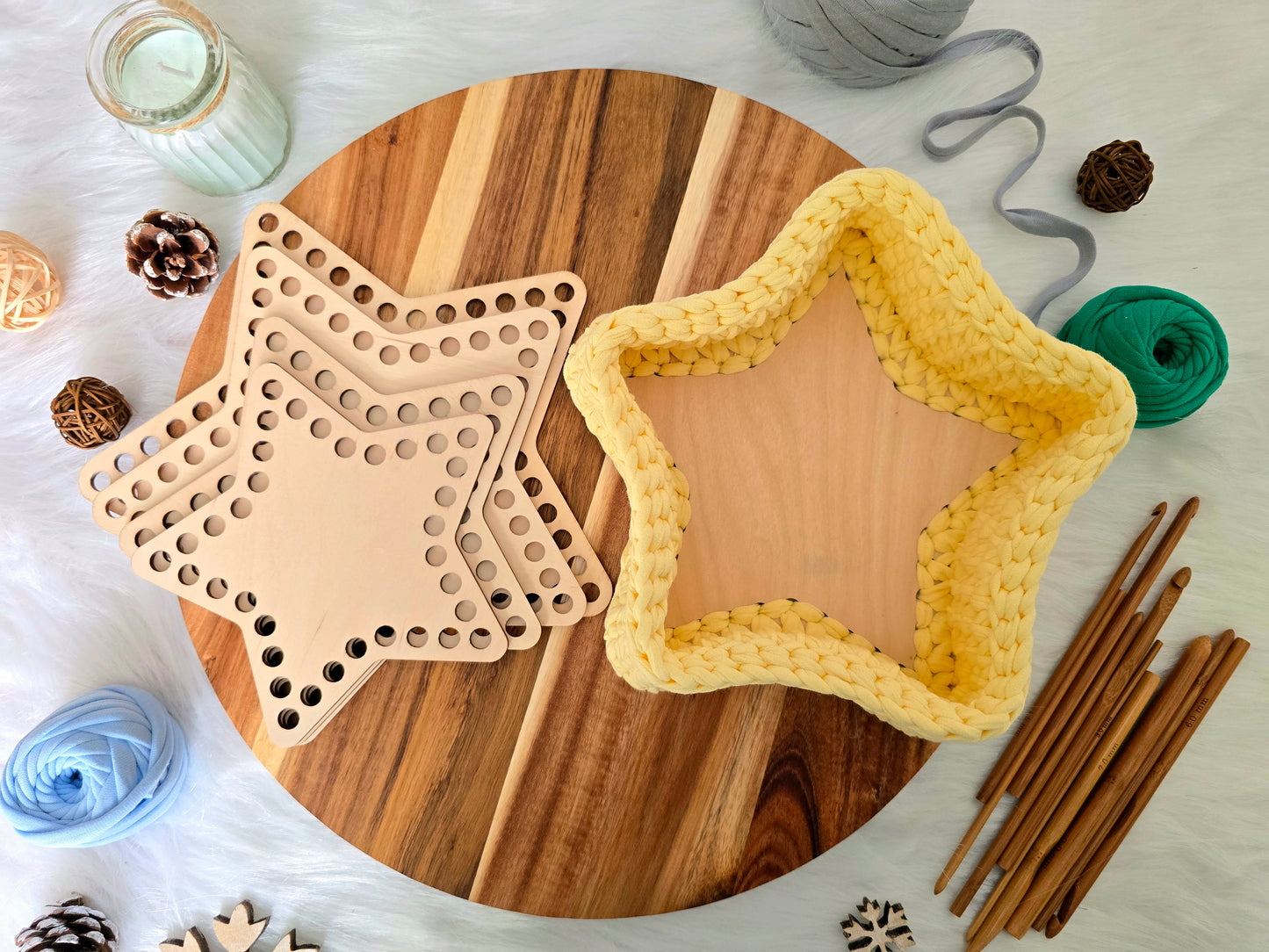 Star Wooden Base for crochet baskets with 8mm hole size, macrame baskets, coiled baskets