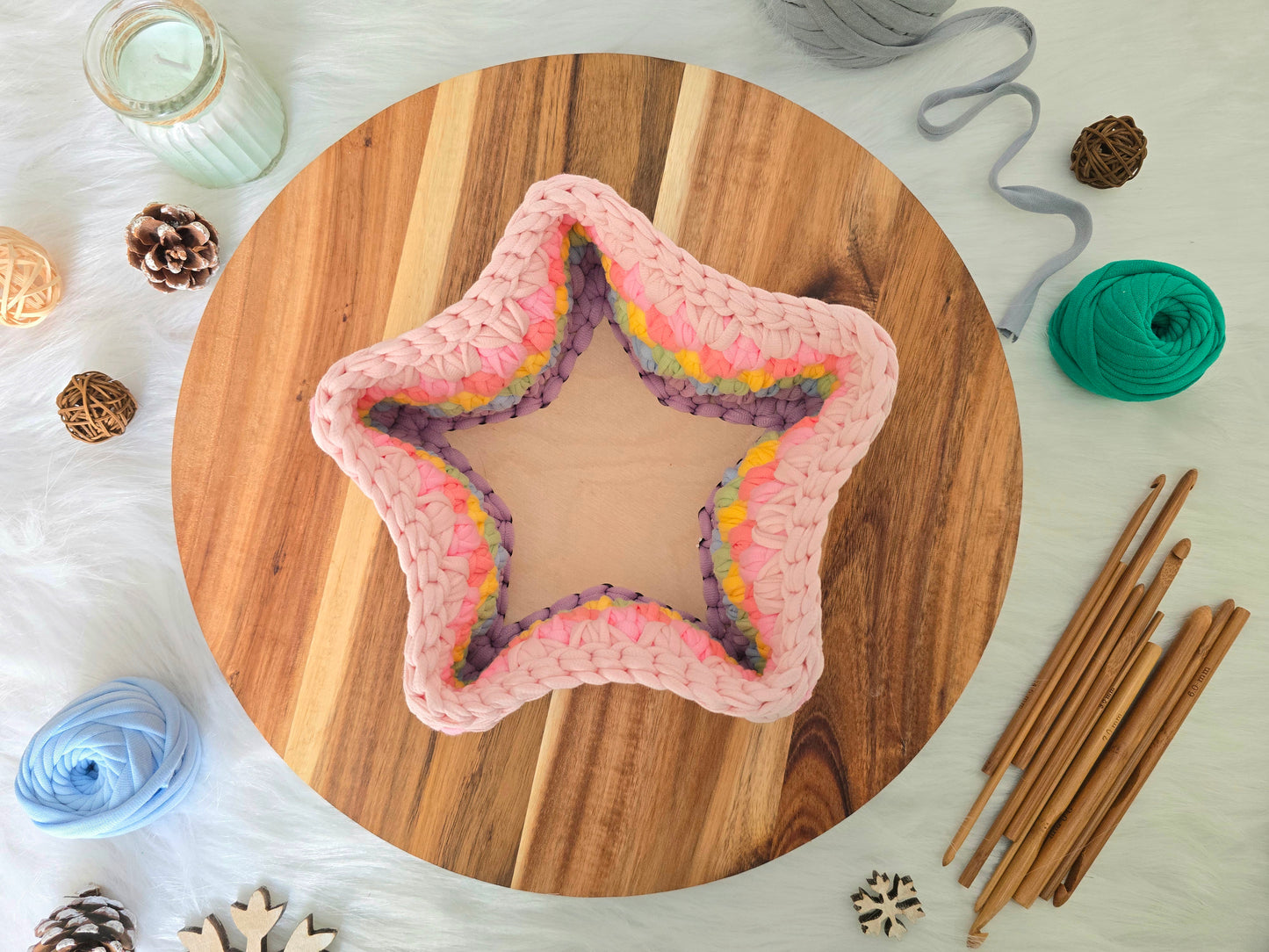 Star Wooden Base for crochet baskets with 8mm hole size, macrame baskets, coiled baskets