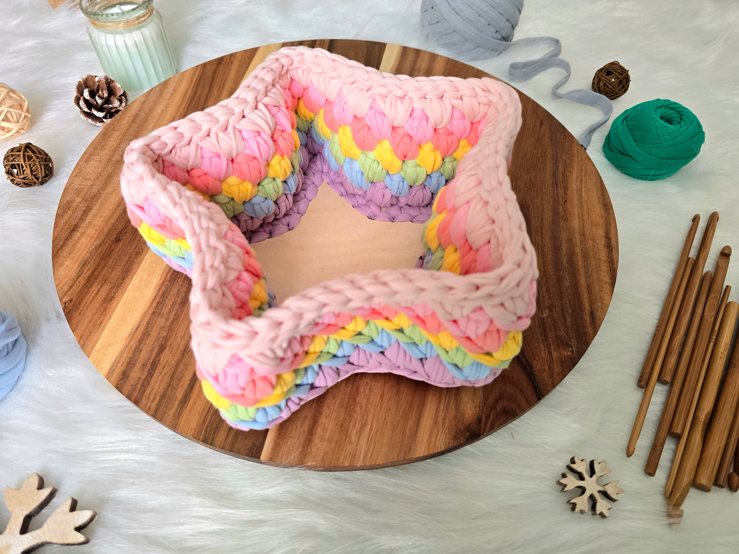 Star Wooden Base for crochet baskets with 8mm hole size, macrame baskets, coiled baskets