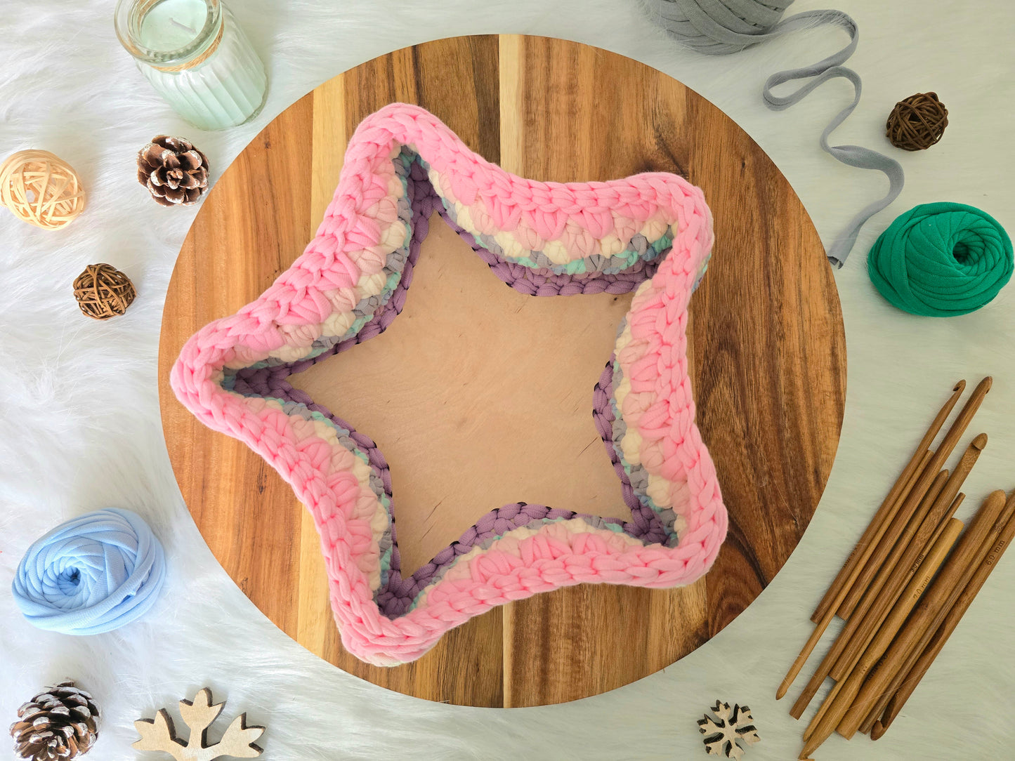 Star Wooden Base for crochet baskets with 8mm hole size, macrame baskets, coiled baskets