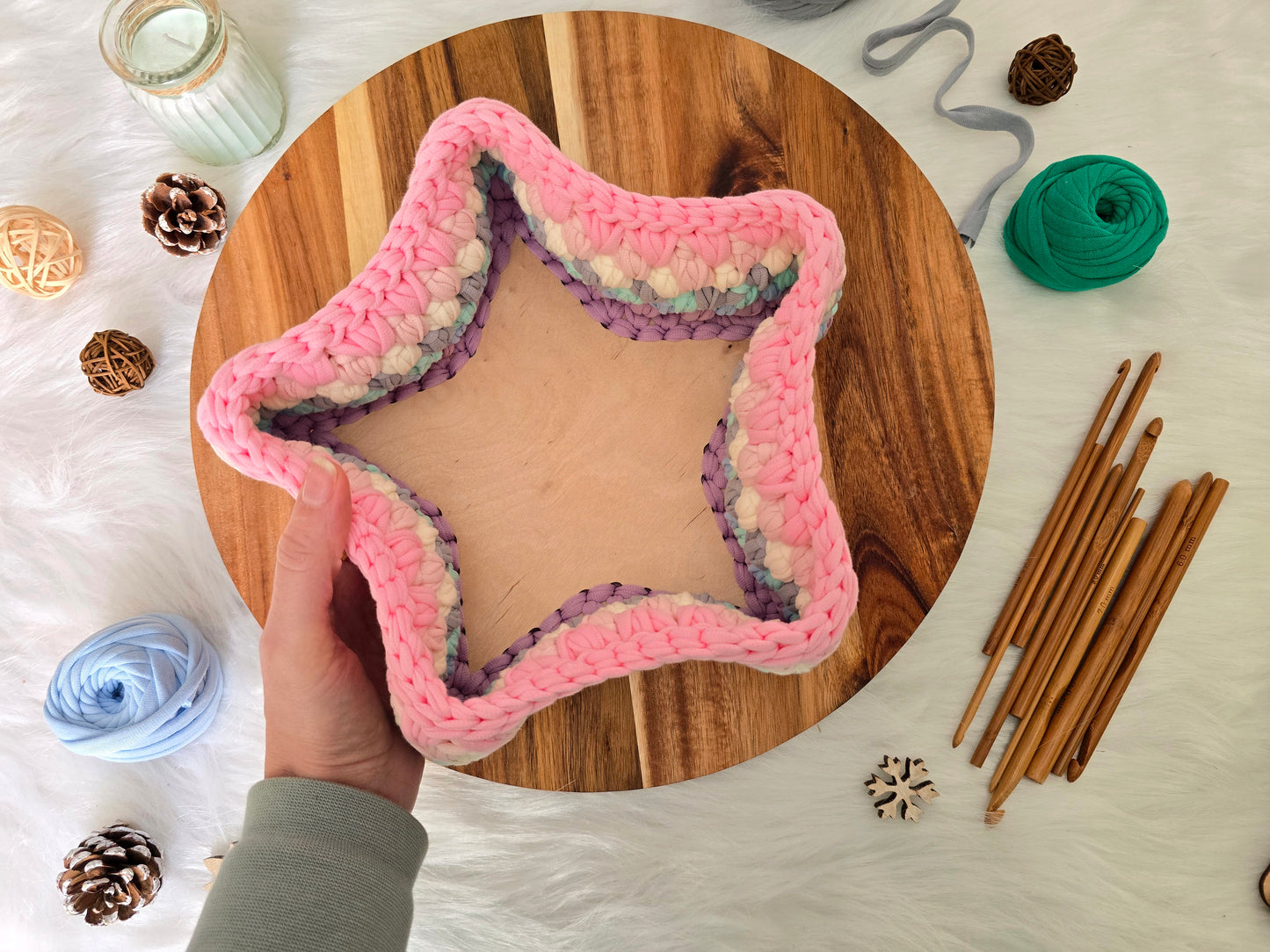 Star Wooden Base for crochet baskets with 8mm hole size, macrame baskets, coiled baskets