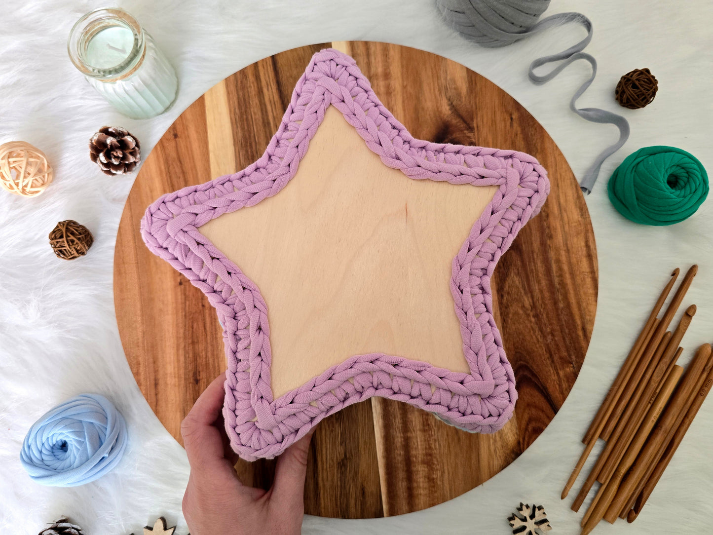 Star Wooden Base for crochet baskets with 8mm hole size, macrame baskets, coiled baskets