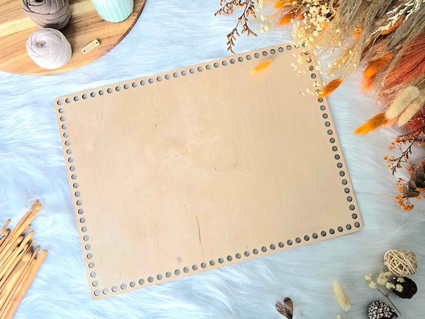 Large 40x30cm rectangular wooden base with 8mm holes or 10mm holes for crochet, coiled or Macrame basket