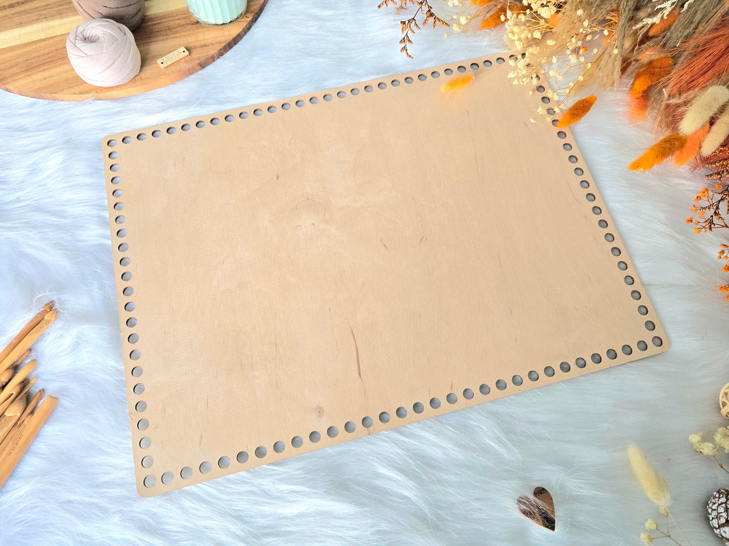 Large 40x30cm rectangular wooden base with 8mm holes or 10mm holes for crochet, coiled or Macrame basket