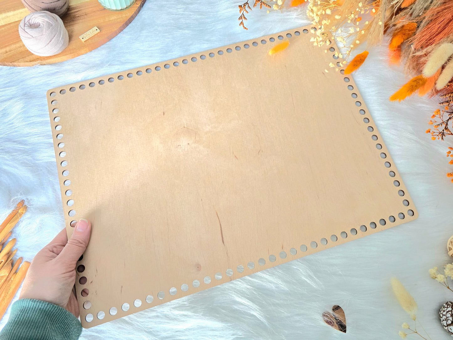 Large 40x30cm rectangular wooden base with 8mm holes or 10mm holes for crochet, coiled or Macrame basket