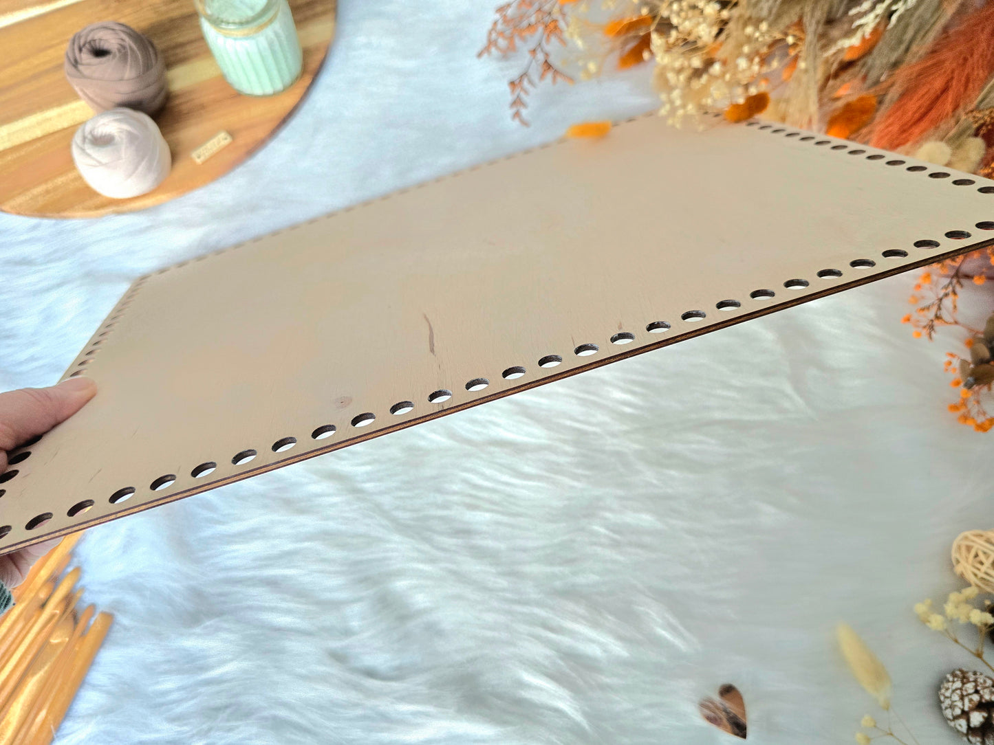 Large 40x30cm rectangular wooden base with 8mm holes or 10mm holes for crochet, coiled or Macrame basket