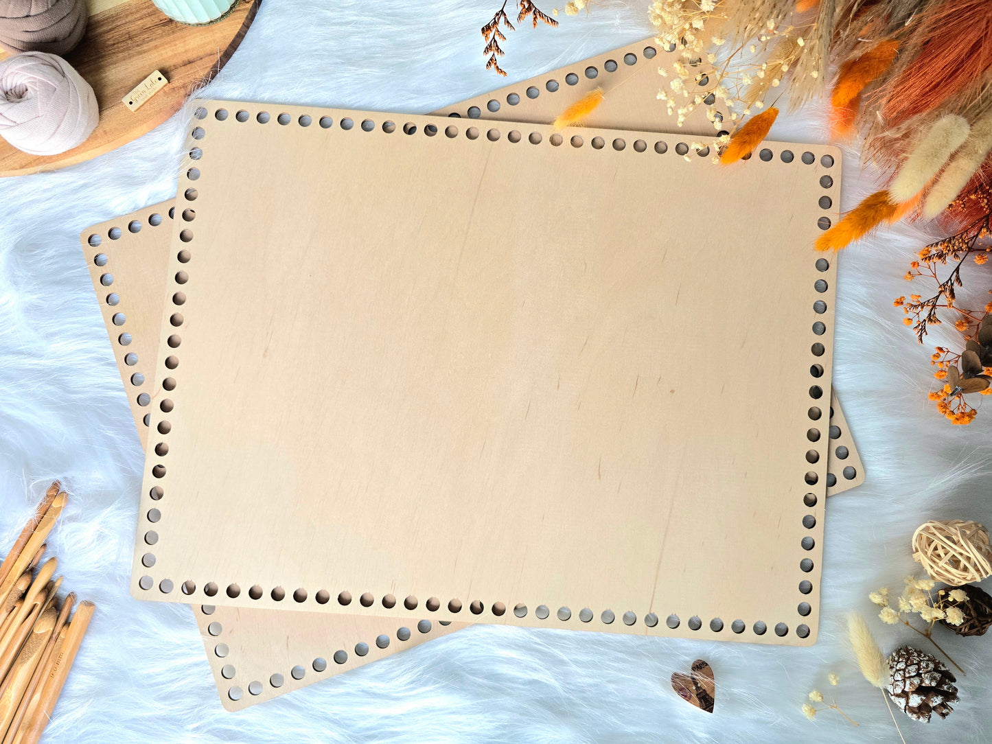 Large 40x30cm rectangular wooden base with 8mm holes or 10mm holes for crochet, coiled or Macrame basket