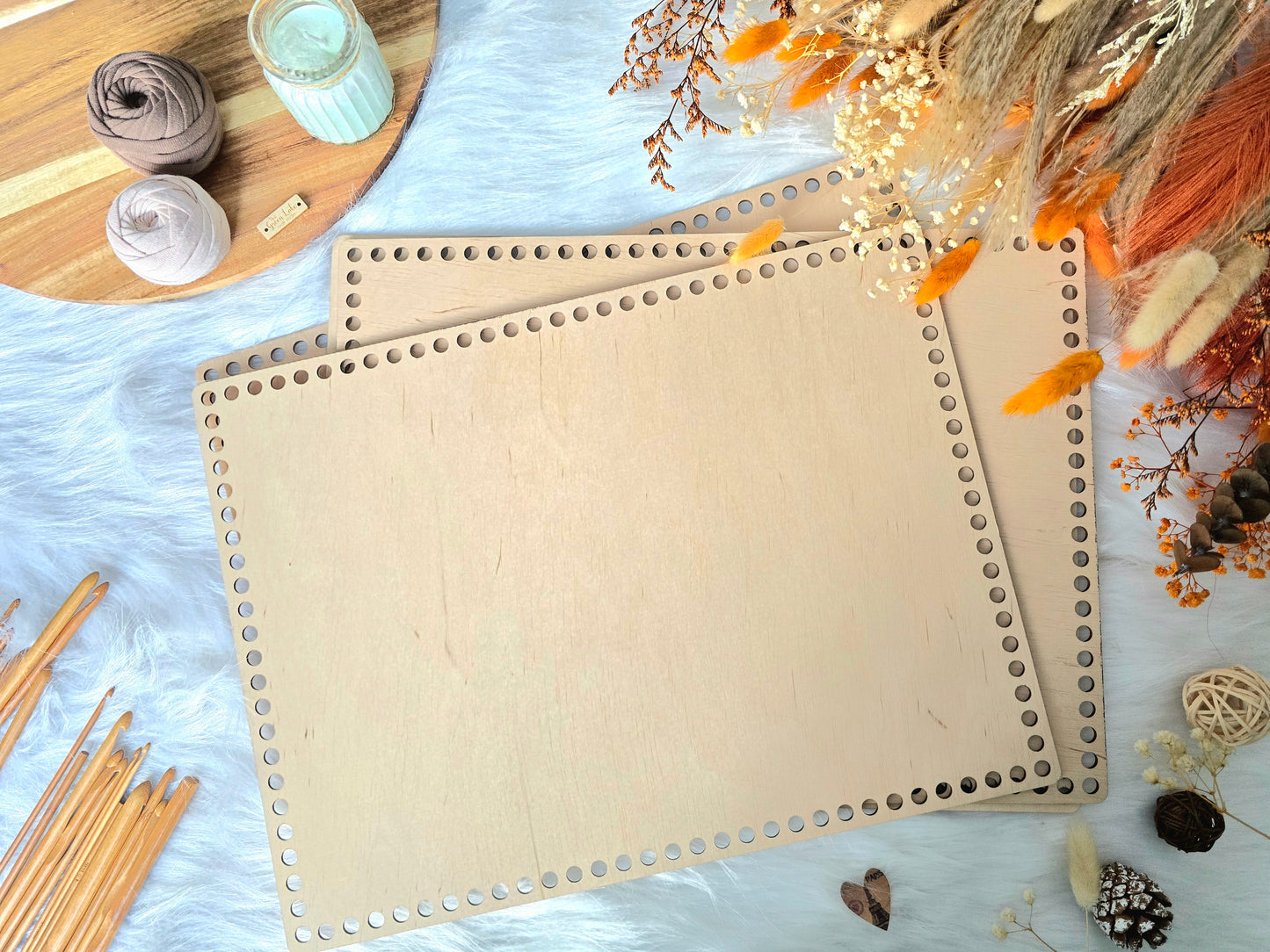 Large 40x30cm rectangular wooden base with 8mm holes or 10mm holes for crochet, coiled or Macrame basket