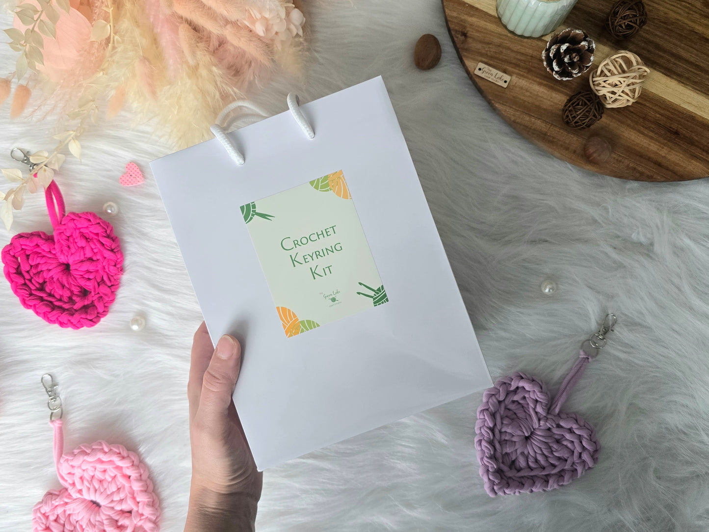 Heart keyring/bagcharm crochet DIY Kit - make 2