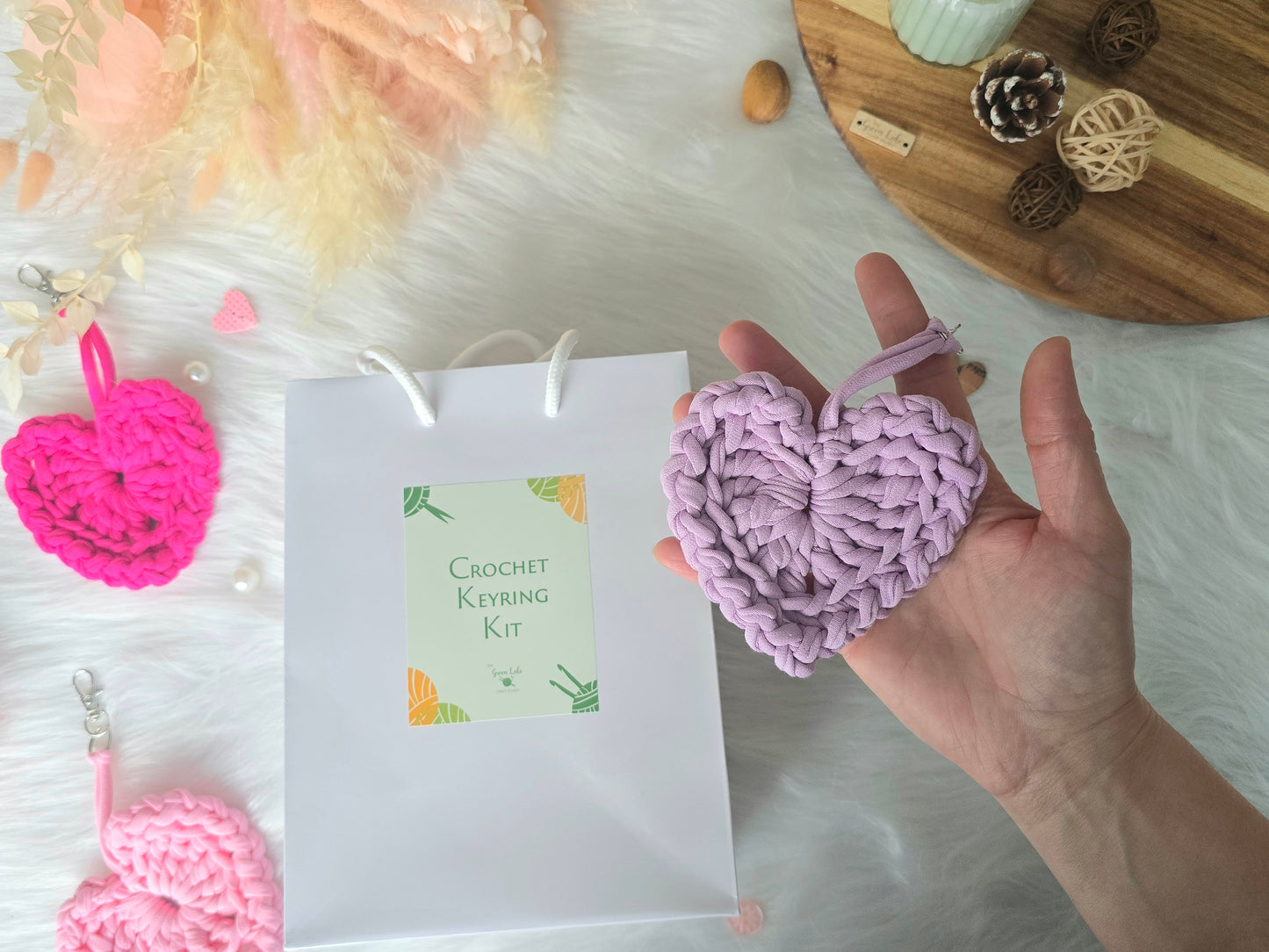 Heart keyring/bagcharm crochet DIY Kit - make 2