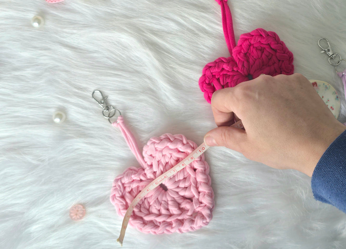 Heart keyring/bagcharm crochet DIY Kit - make 2