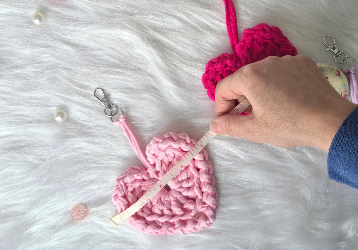 Heart keyring/bagcharm crochet DIY Kit - make 2
