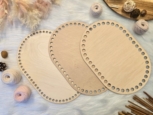 Oval Wooden Base 30x20cm Various hole sizes for Crochet, Macrame or coiled baskets