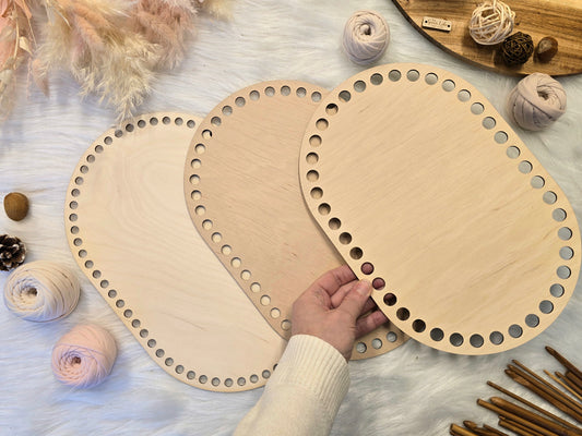 Oval Wooden Base 30x20cm Various hole sizes for Crochet, Macrame or coiled baskets