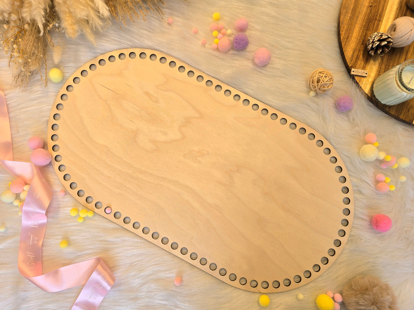 Large 55x30cm oval wooden base with 12mm holes for crochet, macrame or coiled baskets: Suitable for 9mm cord