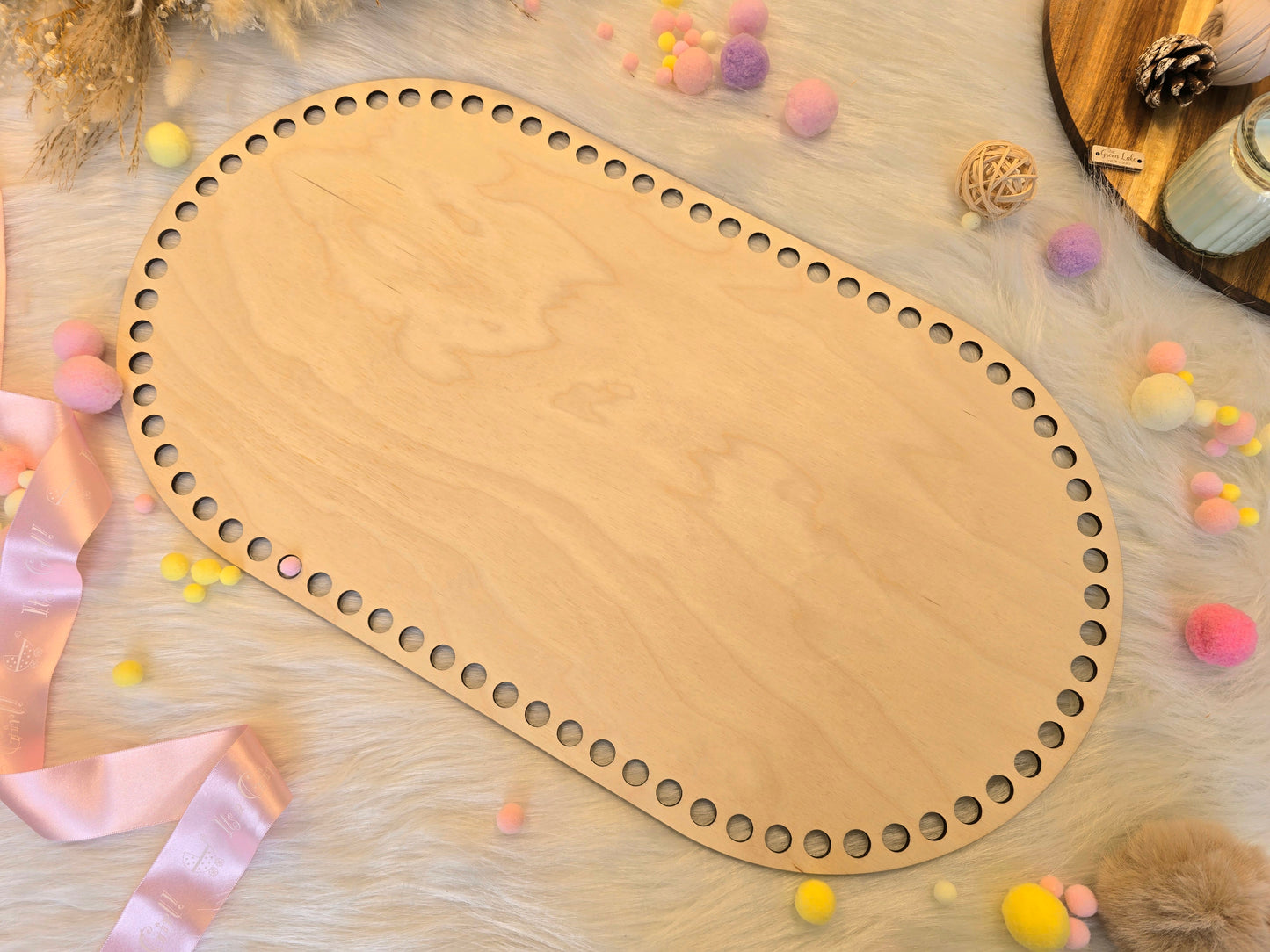 Large 55x30cm oval wooden base with 12mm holes for crochet, macrame or coiled baskets: Suitable for 9mm cord