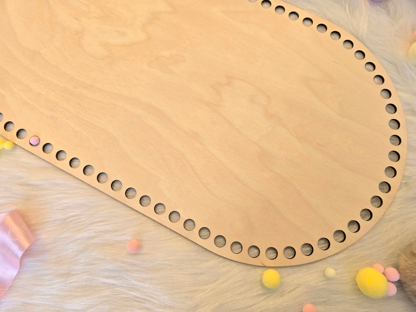 Large 55x30cm oval wooden base with 12mm holes for crochet, macrame or coiled baskets: Suitable for 9mm cord