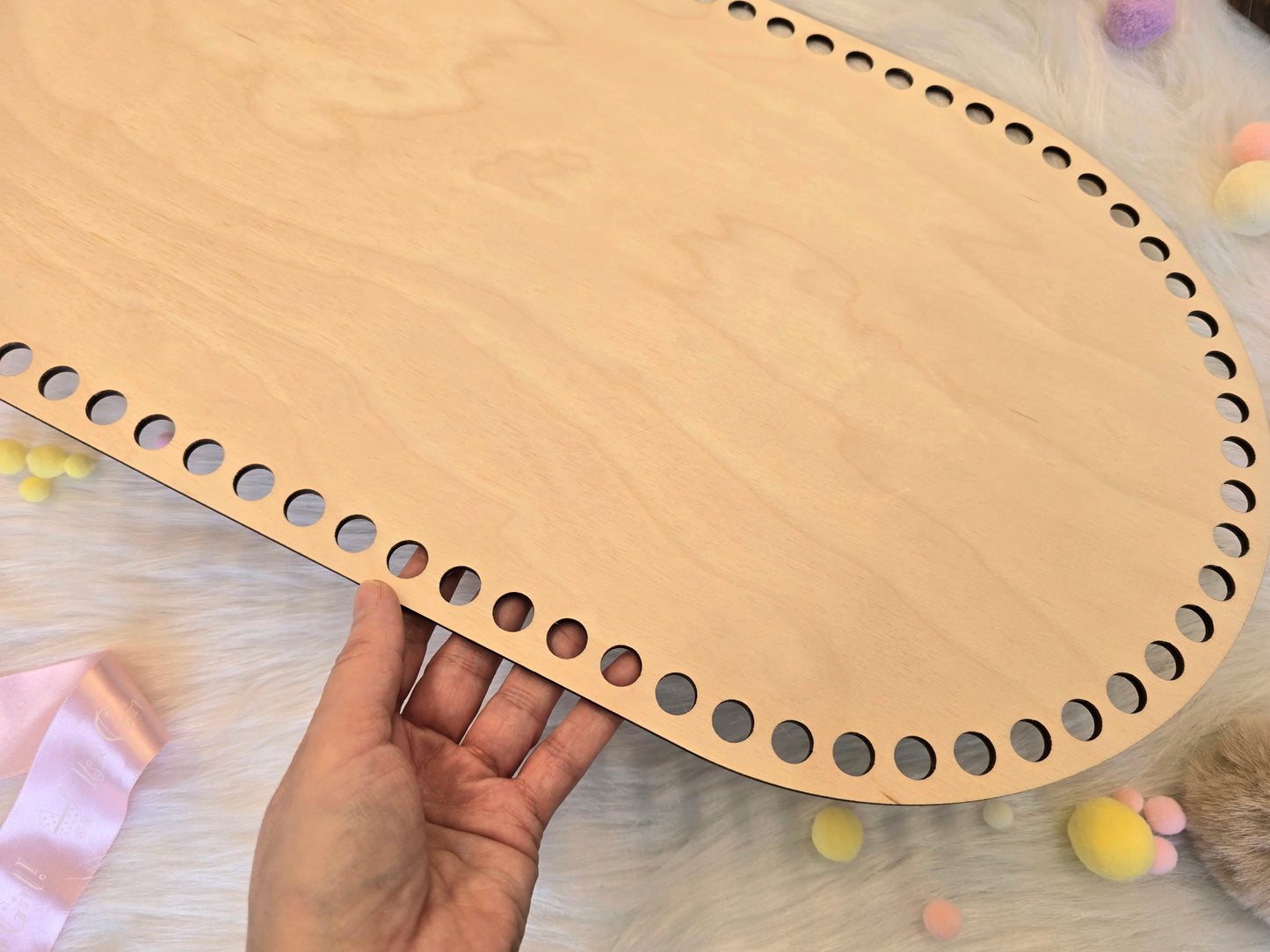 Large 55x30cm oval wooden base with 12mm holes for crochet, macrame or coiled baskets: Suitable for 9mm cord