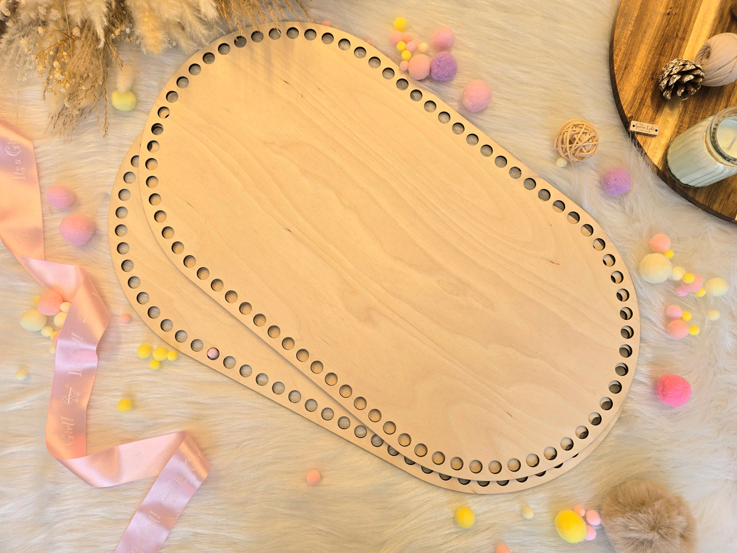 Large 55x30cm oval wooden base with 12mm holes for crochet, macrame or coiled baskets: Suitable for 9mm cord