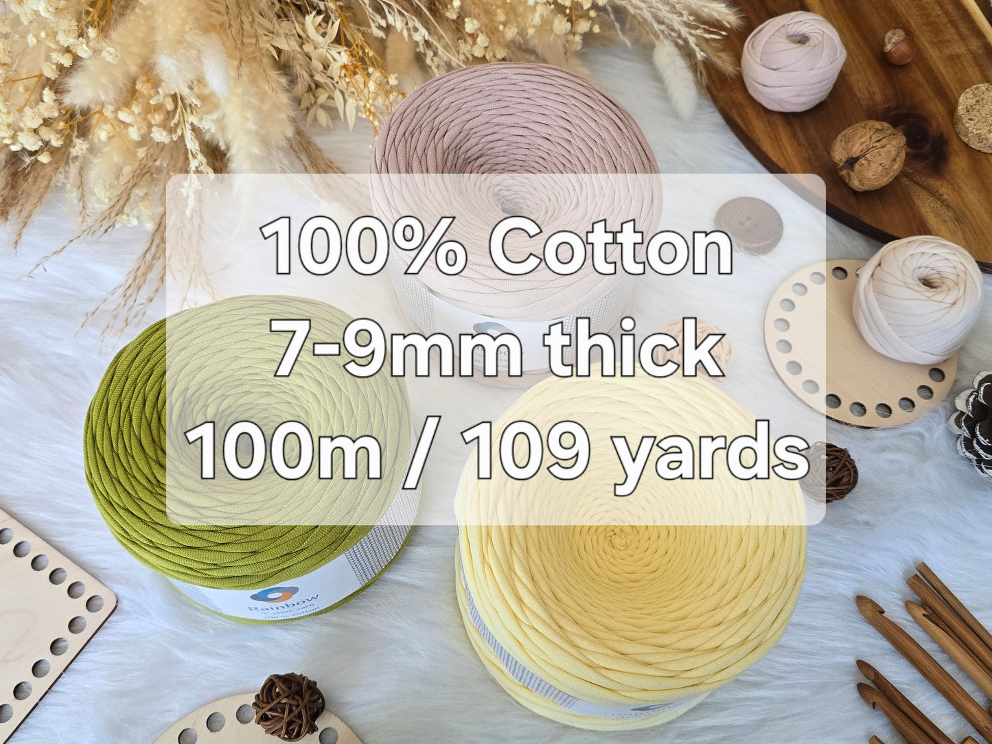 Tshirt yarn 100 meters/110 yards 330-380gr in 7-9mm thickness 100% Cotton Premium quality