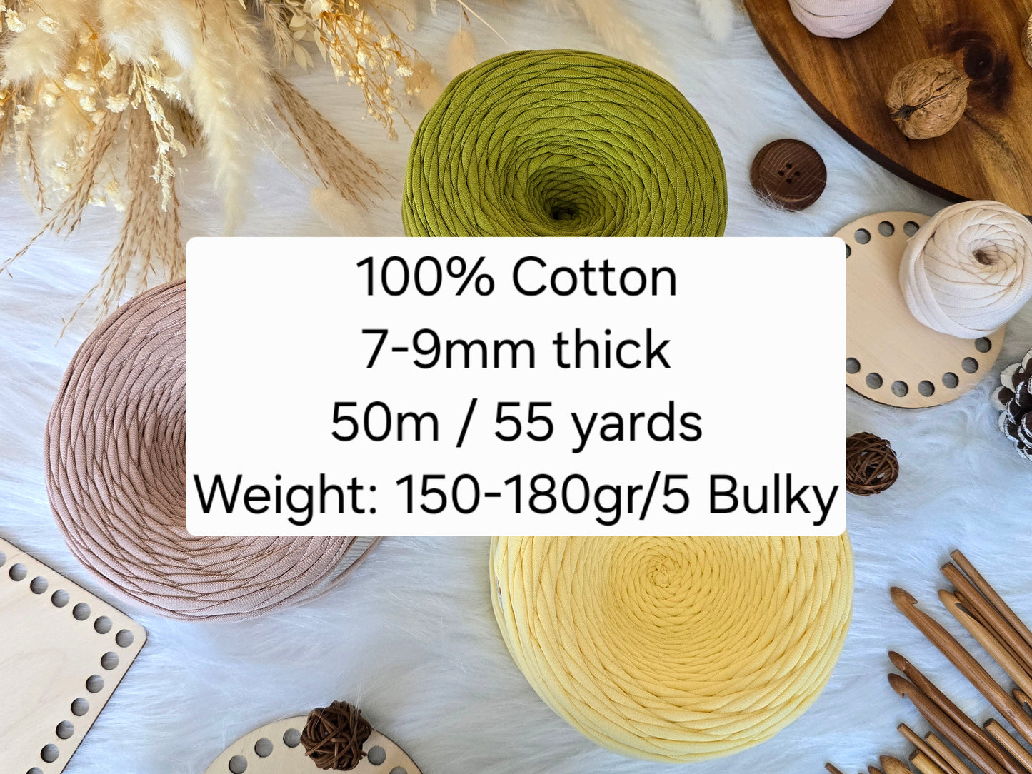 Tshirt yarn 50metres/55yards, 150-180gr, 7-9mm thickness, 100% Cotton Premium quality