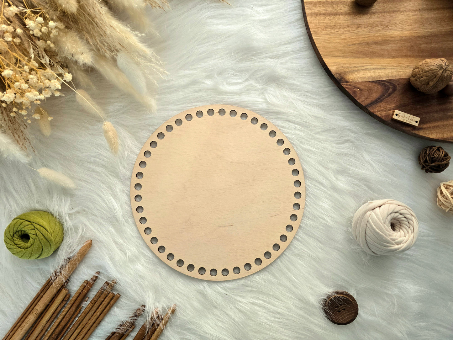 Circular wooden base: Various sizes with 8mm holes for making baskets Suitable for Tshirt yarn or 5mm cord