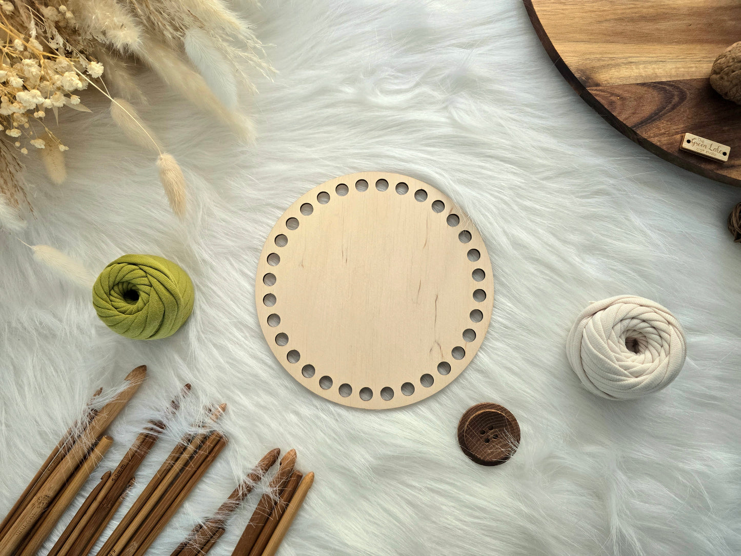 Circular wooden base: Various sizes with 8mm holes for making baskets Suitable for Tshirt yarn or 5mm cord