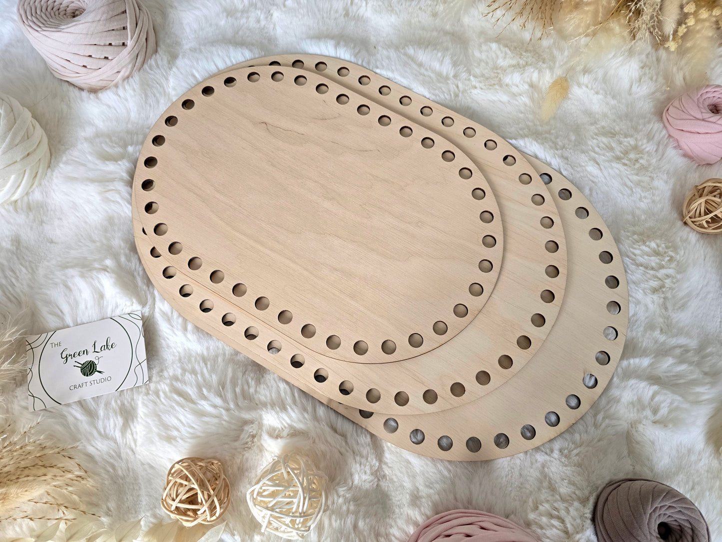 Oval Wooden Base with 10mm hole size and 10mm spacing for Crochet, Macrame or coiled baskets