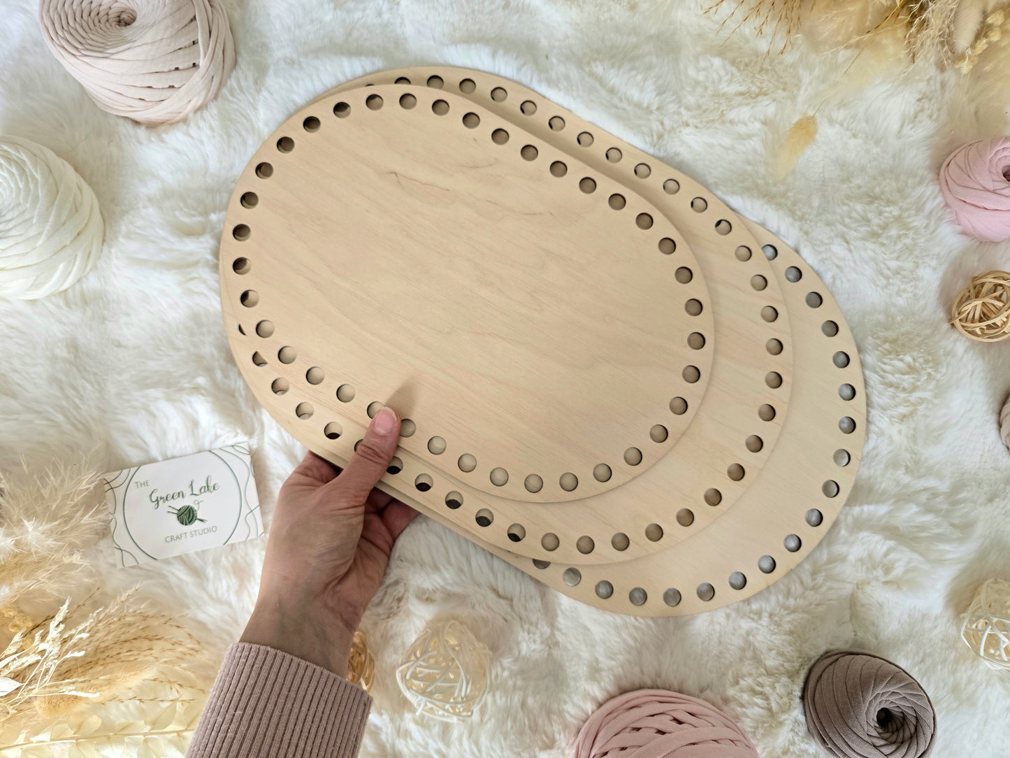 Oval Wooden Base with 10mm hole size and 10mm spacing for Crochet, Macrame or coiled baskets