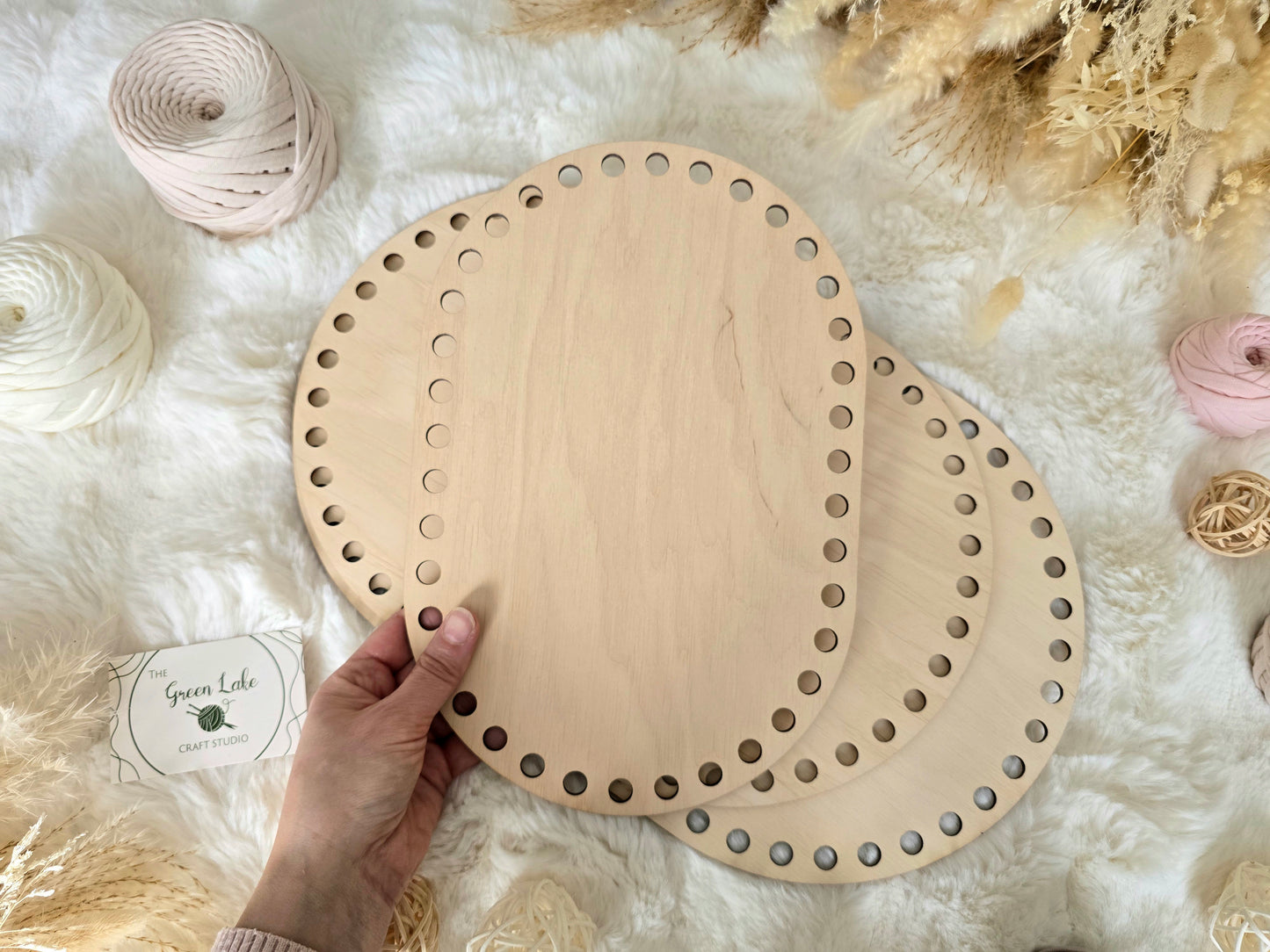 Oval Wooden Base with 10mm hole size and 10mm spacing for Crochet, Macrame or coiled baskets