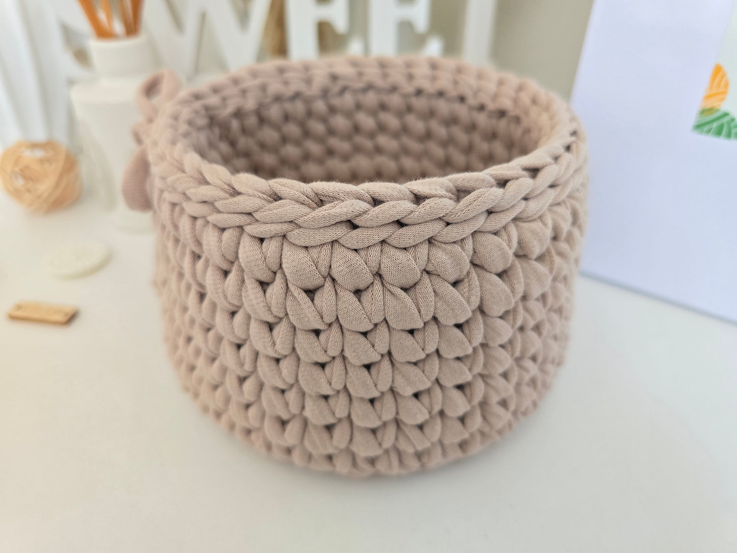 Small Crochet Basket PDF Pattern: Waistcoat Stitch Storage Basket